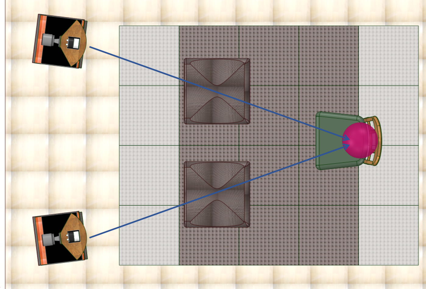 Rejection of 1st reflection - Floor (top view)