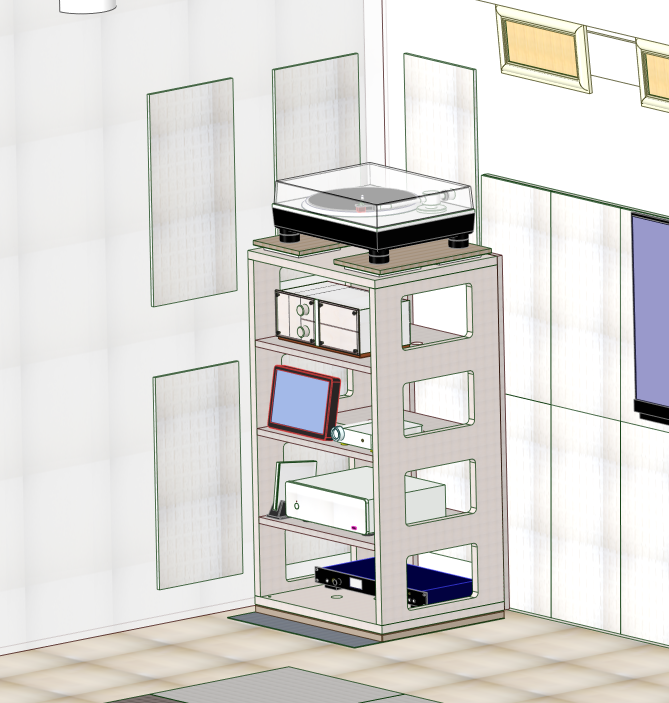 Sound absorbers and audio rack