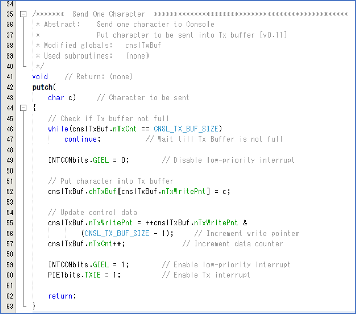 Implementation of the function putch()